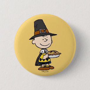 Peanuts   Charlie Brown Pilgrim 2 Inch Round Button