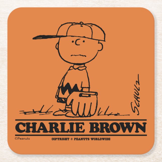 Peanuts | Charlie Brown Playing Ball Square Paper Coaster (Front)