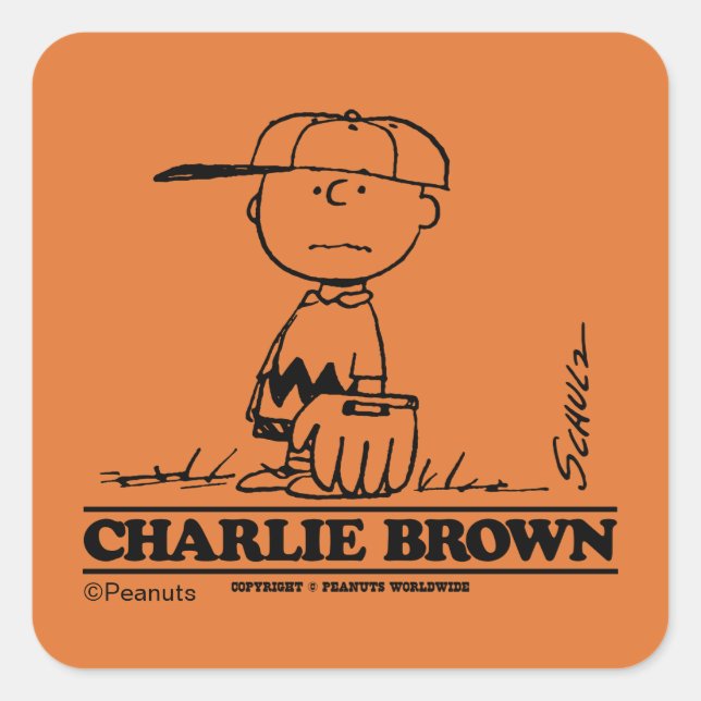 Peanuts | Charlie Brown Playing Ball Square Sticker (Front)