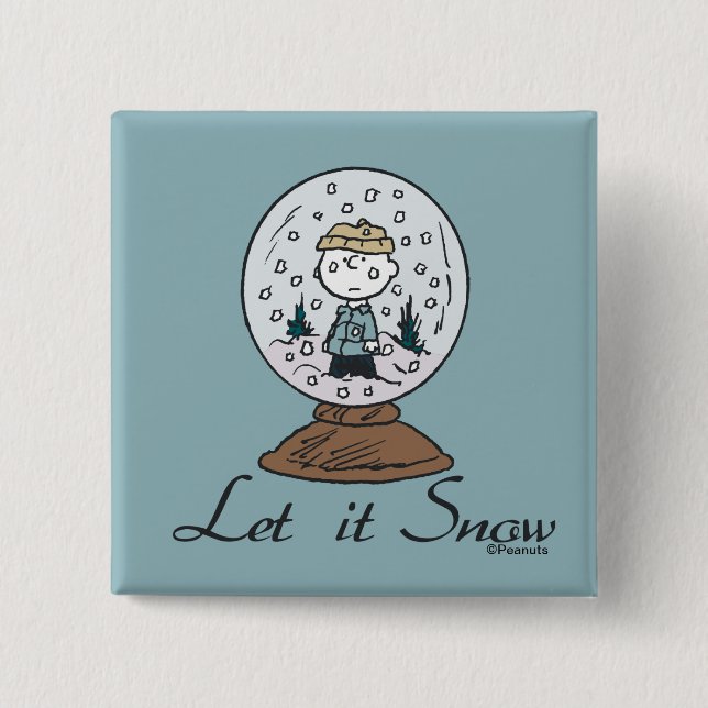 Peanuts | Charlie Brown Snow Globe 2 Inch Square Button (Front)