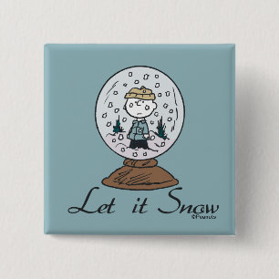 Peanuts   Charlie Brown Snow Globe 2 Inch Square Button