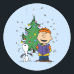 Peanuts | Christmas Caroling Classic Round Sticker<br><div class="desc">Celebrate the holidays and your love of Peanuts with this cute design featuring the gang caroling including Sally,  Charlie Brown,  Snoopy,  Charlie Brown,  Shcroeder and Lucy.</div>