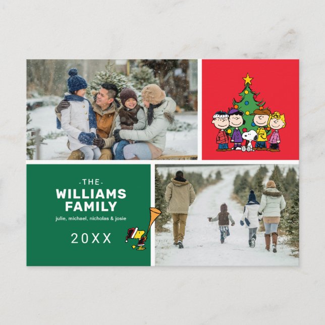 Peanuts Christmas Family Photo Collage Holiday Postcard (Front)