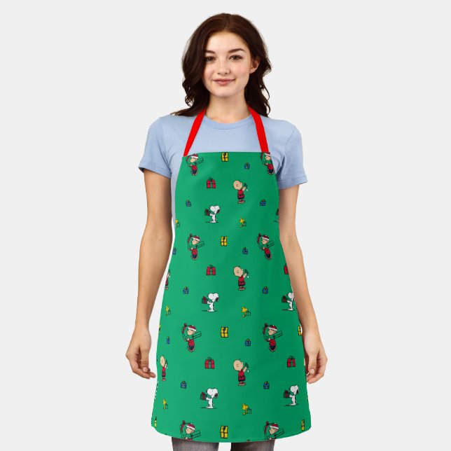 Peanuts | Christmas Gift Giving Pattern Apron (Worn)