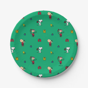 Peanuts Christmas Gift Giving Pattern Paper Plate