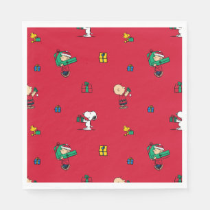 Peanuts Christmas Gift Giving Red Napkin