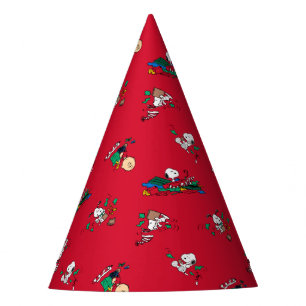 Peanuts Christmas Gift Wrapping Pattern Party Hat