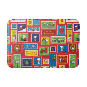 Peanuts   Christmas Postage Stamps Pattern Bath Mat