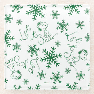 Peanuts   Christmas Snoopy Let It Snow Pattern Glass Coaster
