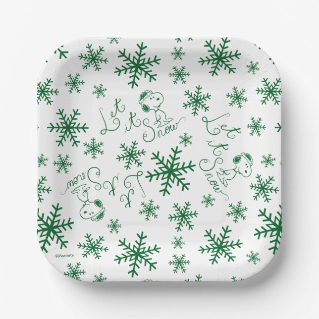 Peanuts | Christmas Snoopy Let It Snow Pattern Paper Plate (Front)