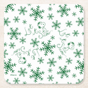 Peanuts   Christmas Snoopy Let It Snow Pattern Square Paper Coaster