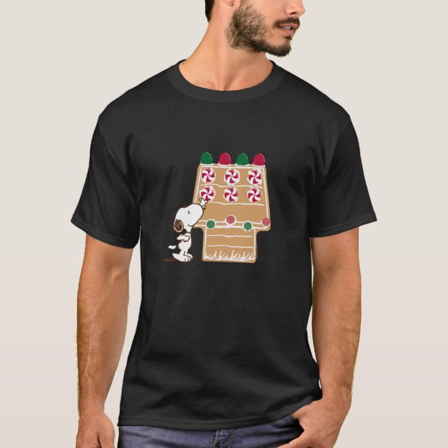 Peanuts Christmas Snoopy Reaching For Candy Cane  T-Shirt (Front)