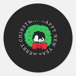 Peanuts Christmas Wreath  Classic Round Sticker