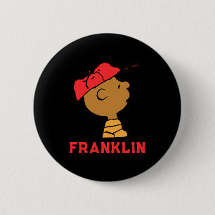 Peanuts Franklin Baseball Cap T Shirt  2 Inch Round Button