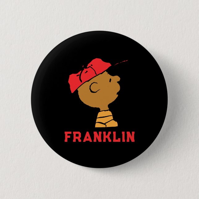 Peanuts Franklin Baseball Cap T Shirt  2 Inch Round Button (Front)