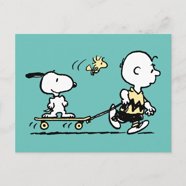 PEANUTS | Friends Skate Boarding Postcard (Front)