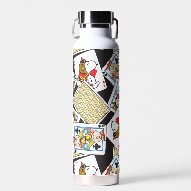 Peanuts Gang Card Deck Pattern Water Bottle (Front)