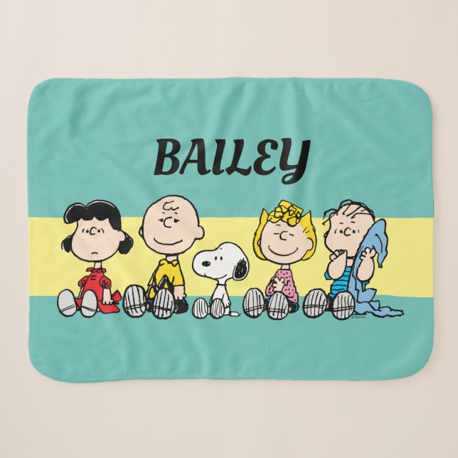 Peanuts Gang Sitting Together Sherpa Blanket (Front (Horizontal))