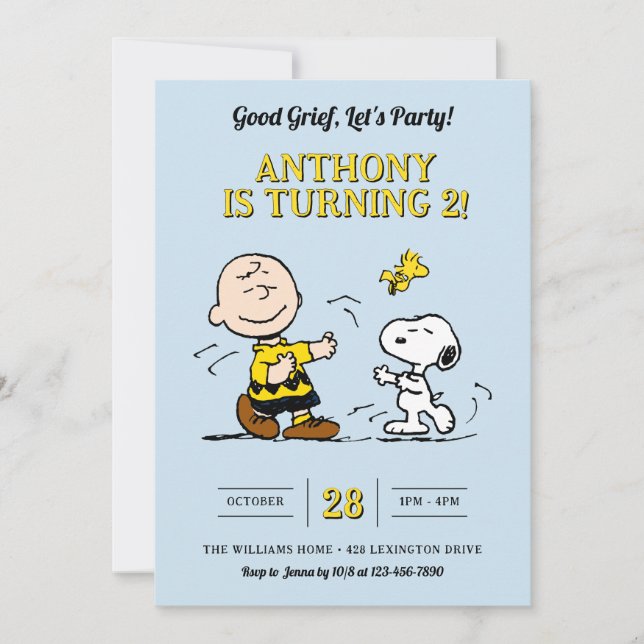 Peanuts Good Grief Let's Party! Birthday Invitation (Front)
