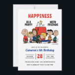 Peanuts Happiness Is A Party Birthday Invitation<br><div class="desc">Celebrate your little one's big day with a party featuring the whole Peanuts Gang! This adorable birthday invitation features Charlie Brown, Snoopy (relaxing on his doghouse), Woodstock, Lucy, Linus, Sally, and more of your favourite characters. It's perfect for a Birthday and sets a fun, classic, and cheerful tone for a...</div>