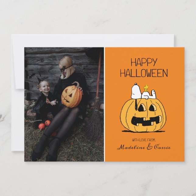 Peanuts | Happy Halloween Snoopy & Jack O' Lantern Holiday Card (Front)