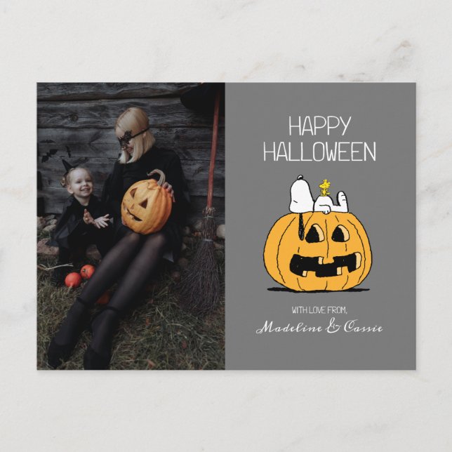 Peanuts | Happy Halloween Snoopy & Jack O' Lantern Holiday Postcard (Front)
