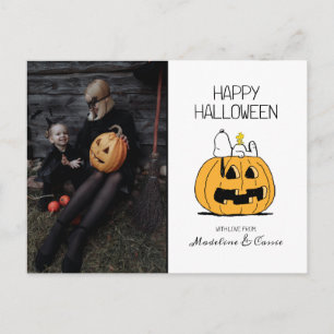 Peanuts   Happy Halloween Snoopy & Jack O' Lantern Holiday Postcard