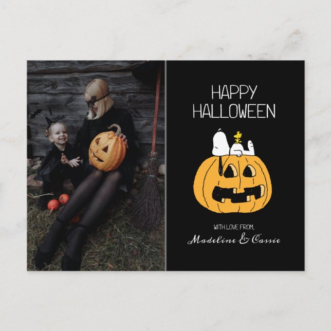 Peanuts | Happy Halloween Snoopy & Jack O' Lantern Holiday Postcard (Front)