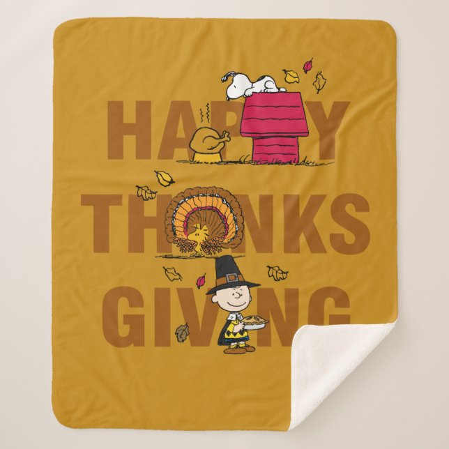 Peanuts | Happy Thanksgiving Combo Sherpa Blanket (Front)
