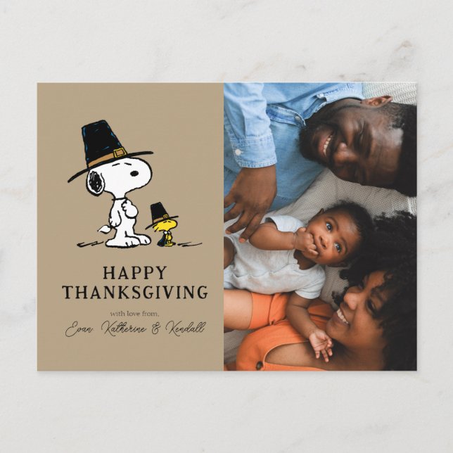 Peanuts | Happy Thanksgiving Pilgrims Holiday Postcard (Front)