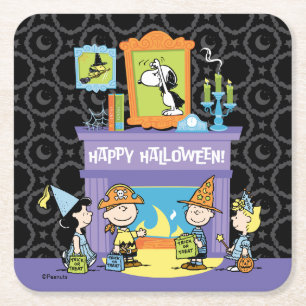 Peanuts Haunted Halls Halloween Square Paper Coaster