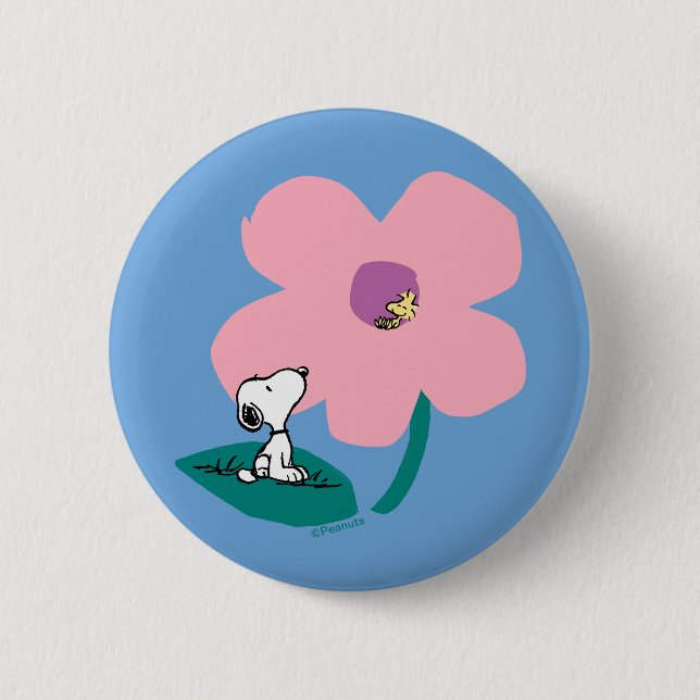 Peanuts | Illustrating Nature Pink Flower 2 Inch Round Button (Front)