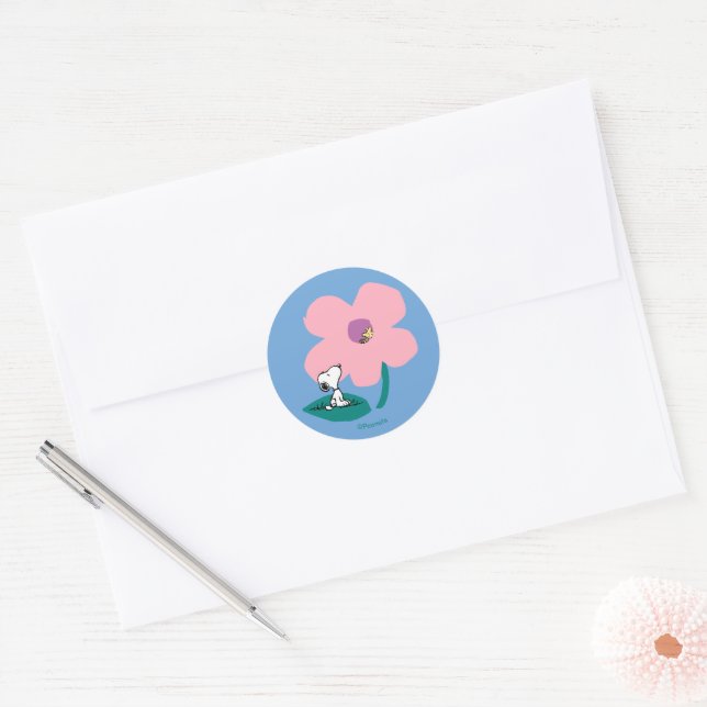 Peanuts | Illustrating Nature Pink Flower Classic Round Sticker (Envelope)