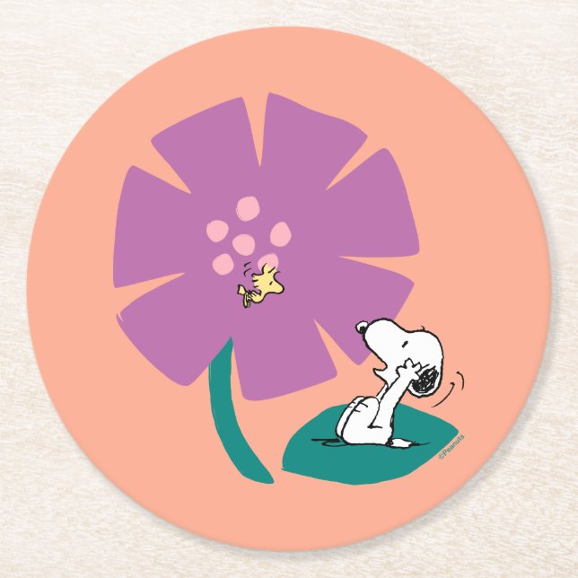 Peanuts | Illustrating Nature Purple Flower Round Paper Coaster (Front)