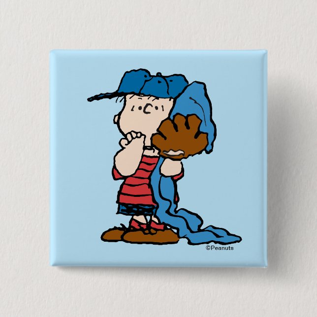 Peanuts | Linus In His Baseball Gear 2 Inch Square Button (Front)