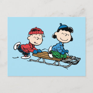 Peanuts Linus & Lucy Sled Riding Holiday Postcard