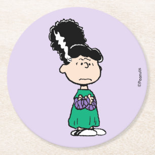Peanuts Lucy Bride Of Frankenstein Halloween Round Paper Coaster