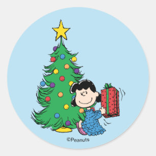 Peanuts   Lucy Christmas Tree Holiday Classic Round Sticker