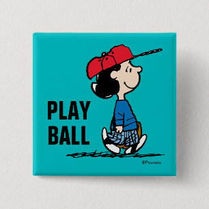 Peanuts   Lucy Playing Baseball 2 Inch Square Button