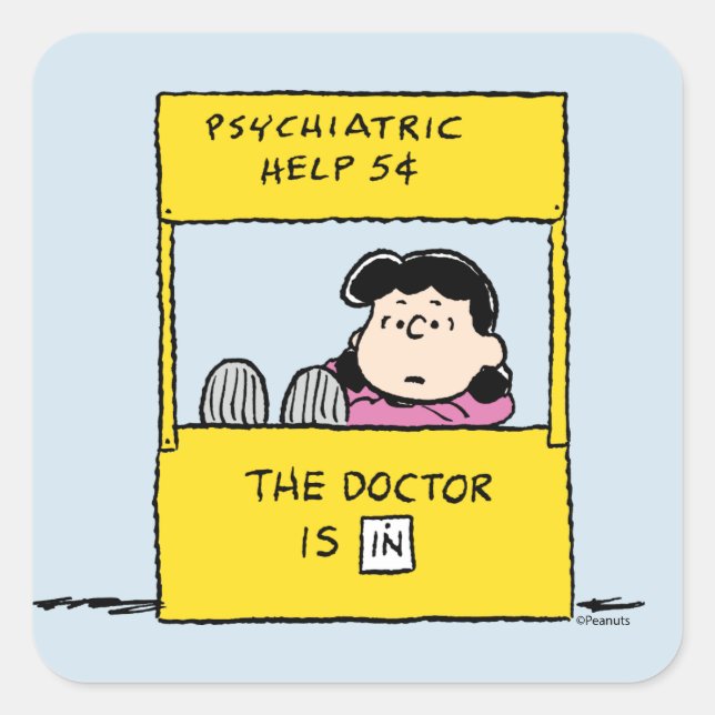 Peanuts | Lucy & the Doctor Is In Square Sticker (Front)