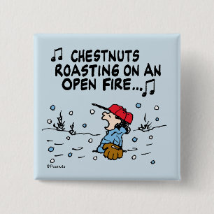 Peanuts   Lucy's Chestnuts Roasting 2 Inch Square Button