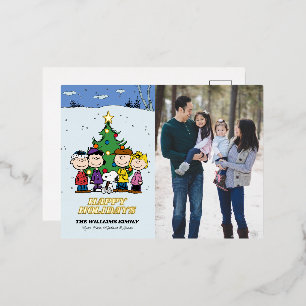 Peanuts Merry Christmas   Add Your Photo & Name Foil Holiday Postcard