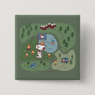 Peanuts   Nestled in the Mountains Campsite 2 Inch Square Button