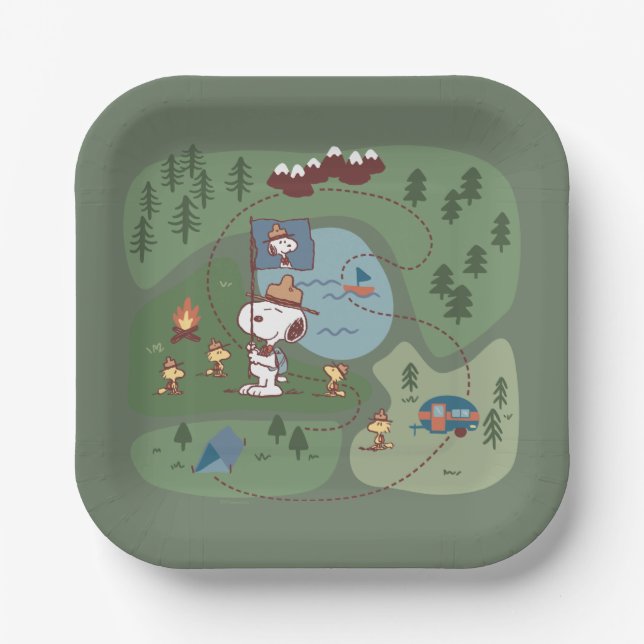 Peanuts | Nestled in the Mountains Campsite Paper Plate (Front)