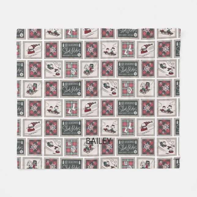Peanuts | Old Fashioned Sleigh Rides Pattern Fleece Blanket (Front (Horizontal))