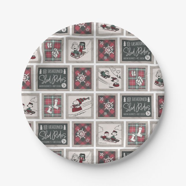 Peanuts | Old Fashioned Sleigh Rides Pattern Paper Plate (Front)