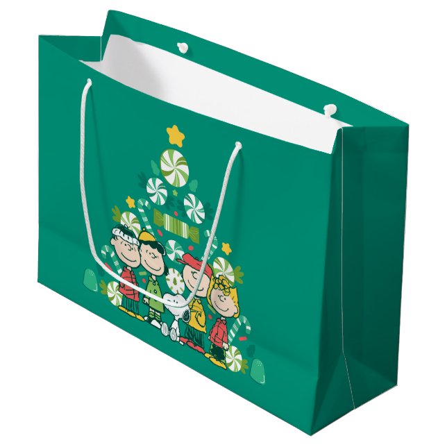 Peanuts | Peppermint Christmas Tree Large Gift Bag (Front Angled)