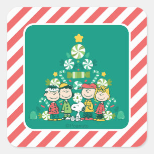 Peanuts   Peppermint Christmas Tree Square Sticker