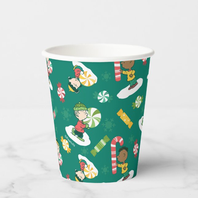 Peanuts Peppermint Dreams Holiday Pattern Paper Cups (Front)