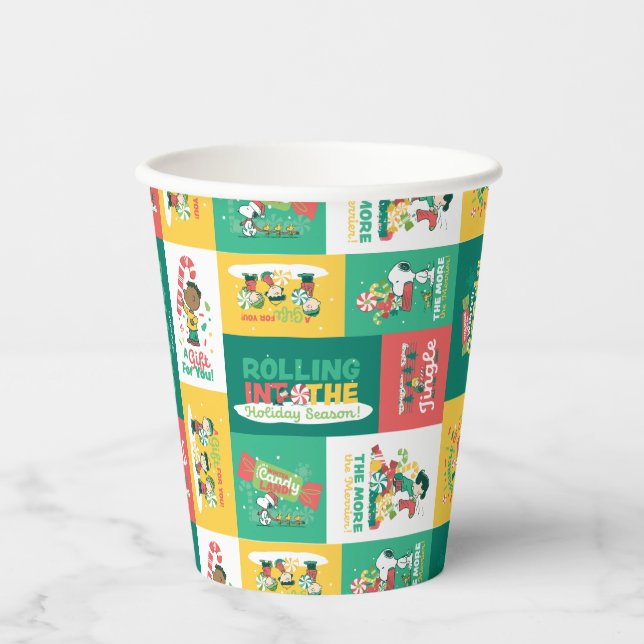 Peanuts Peppermint Dreams | Holiday Pattern Paper Cups (Front)